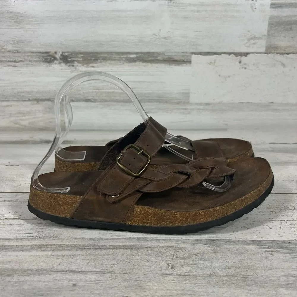 Steve Madden Womens Sandals Slides Braided Buckle Strap Choco Brown Size 9‎